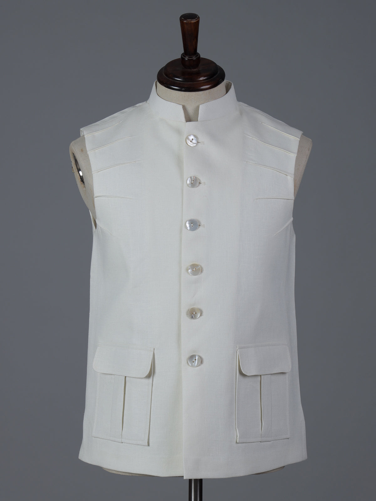 Off white cotton two pocket waistcoat