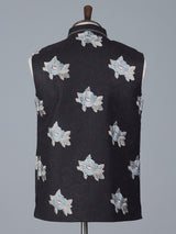 Black cotton waistcoat with embroidered detail