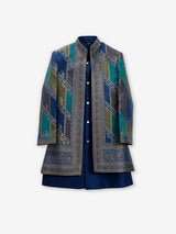 Rama blue silk boys indowestern for jacket style