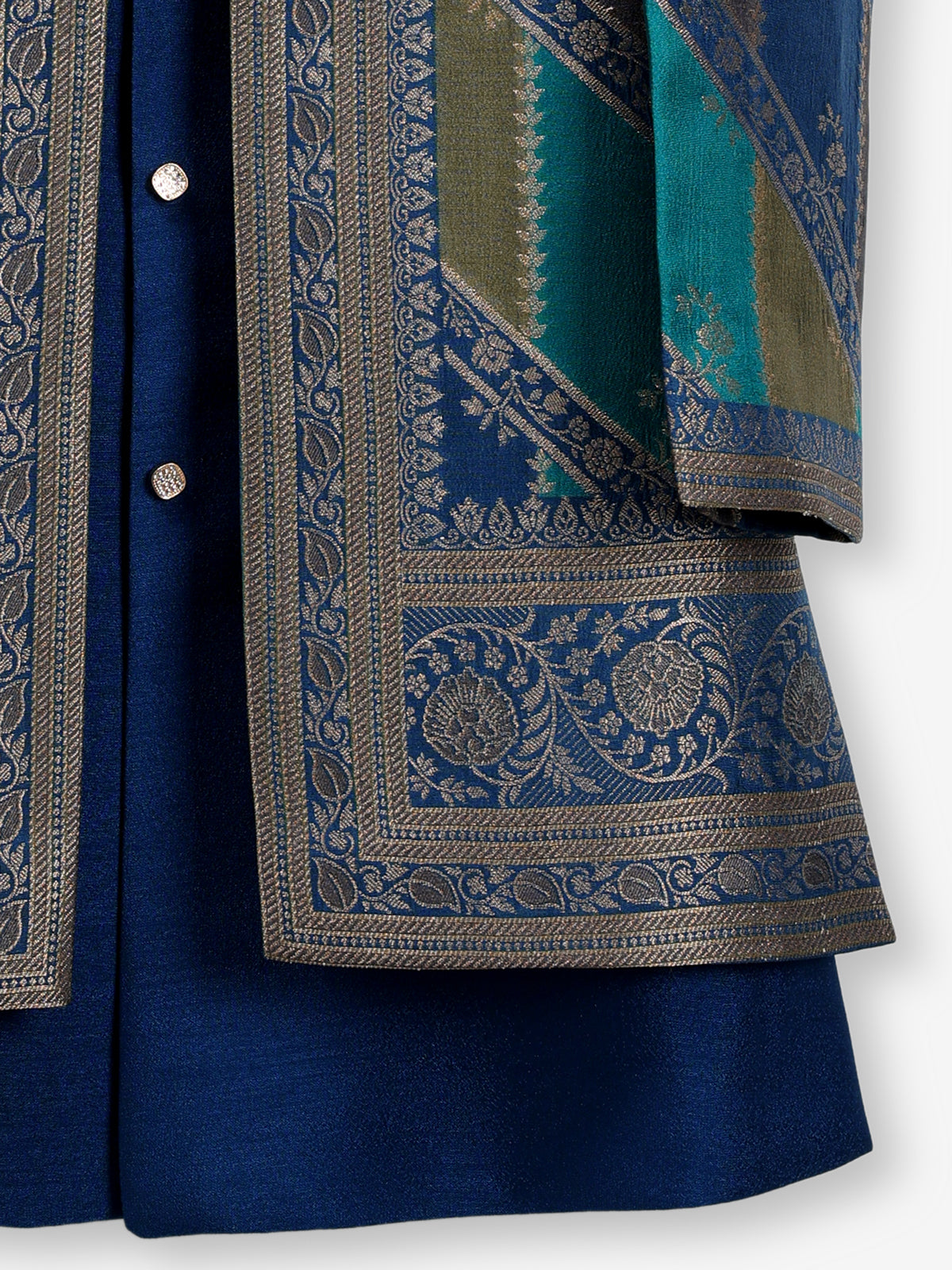 Rama blue silk boys indowestern for jacket style
