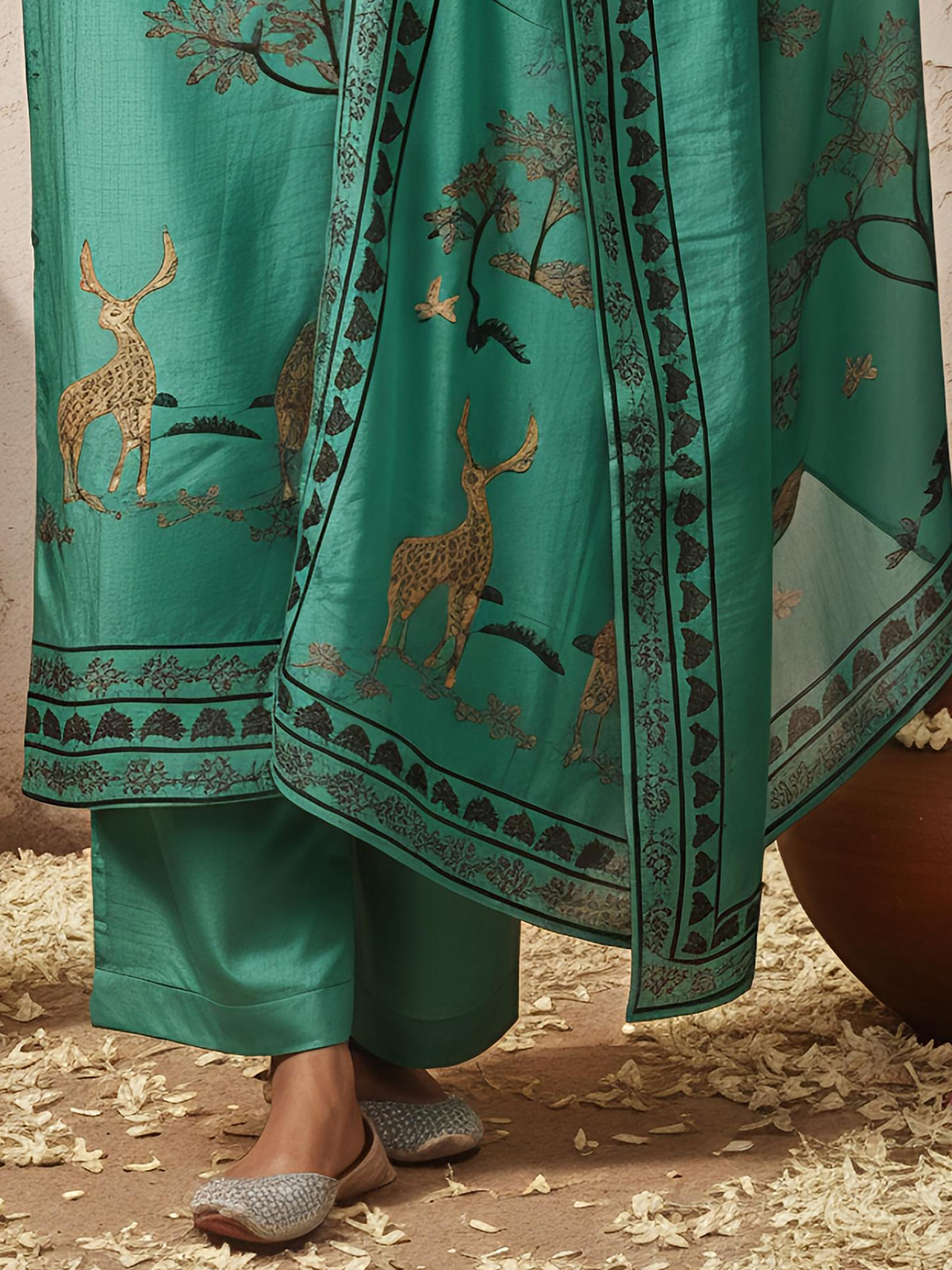 Rama green printed thread and sequins palazzo kurti set