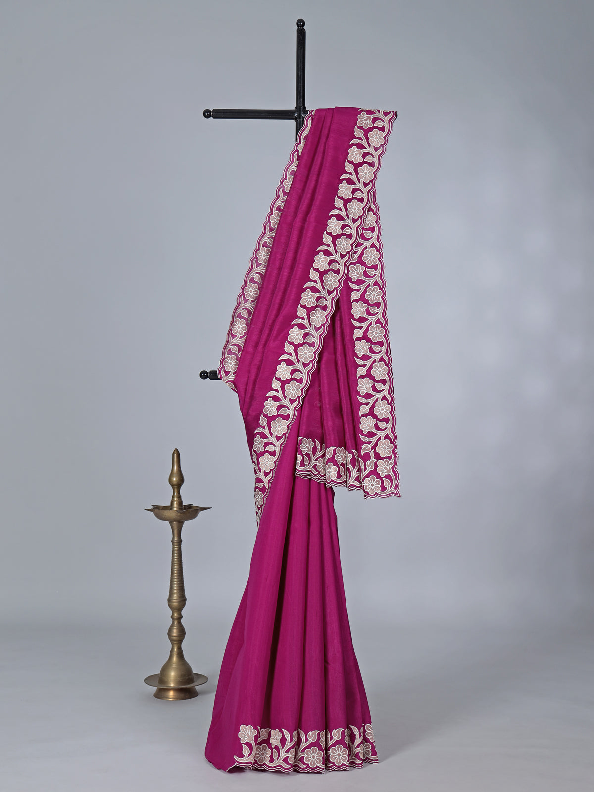 Magenta semi silk embroidery traditional saree