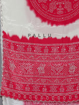 Cream red bandhej printed festive wear saree