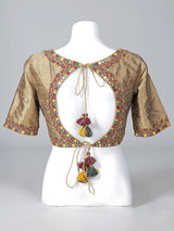 Beige raw silk mirror work sweetheart neck blouse