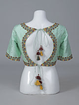 Aqua blue raw silk mirror work blouse