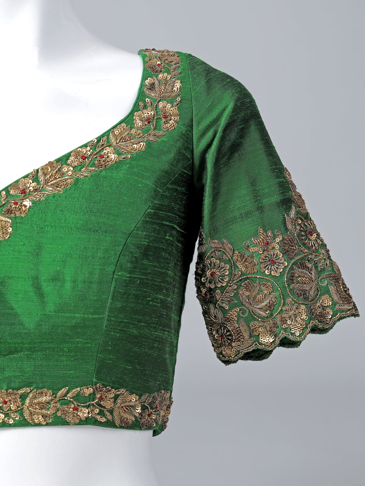 Green raw silk zardosi work sweetheart blouse