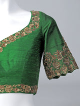 Green raw silk zardosi work sweetheart blouse