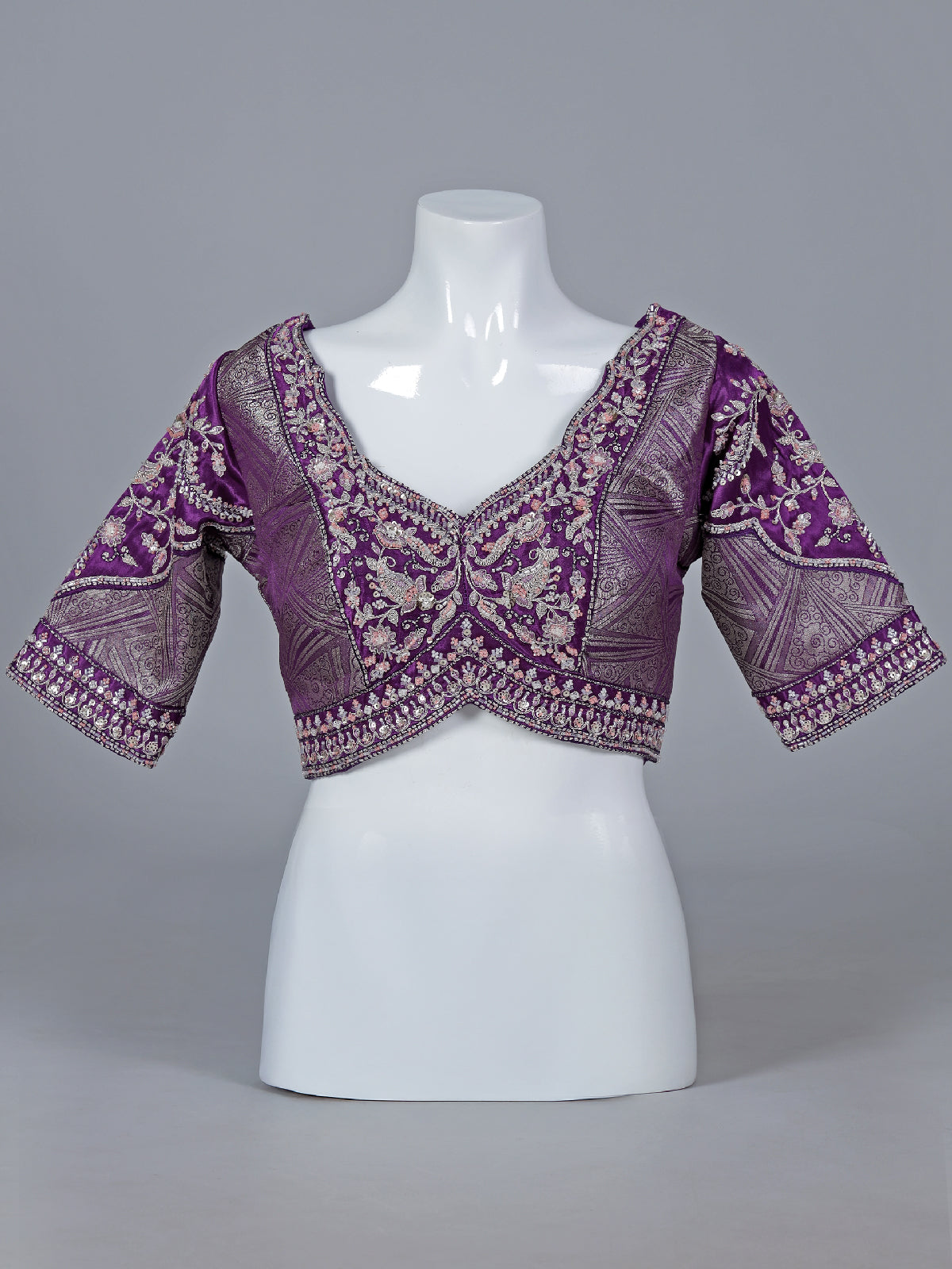 Purple modal silk blouse for wedding wear sarees