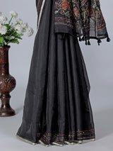 Black cotton silk saree with thread and sequins work
