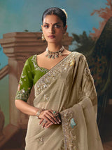 Beige fancy tissue silk festive saree