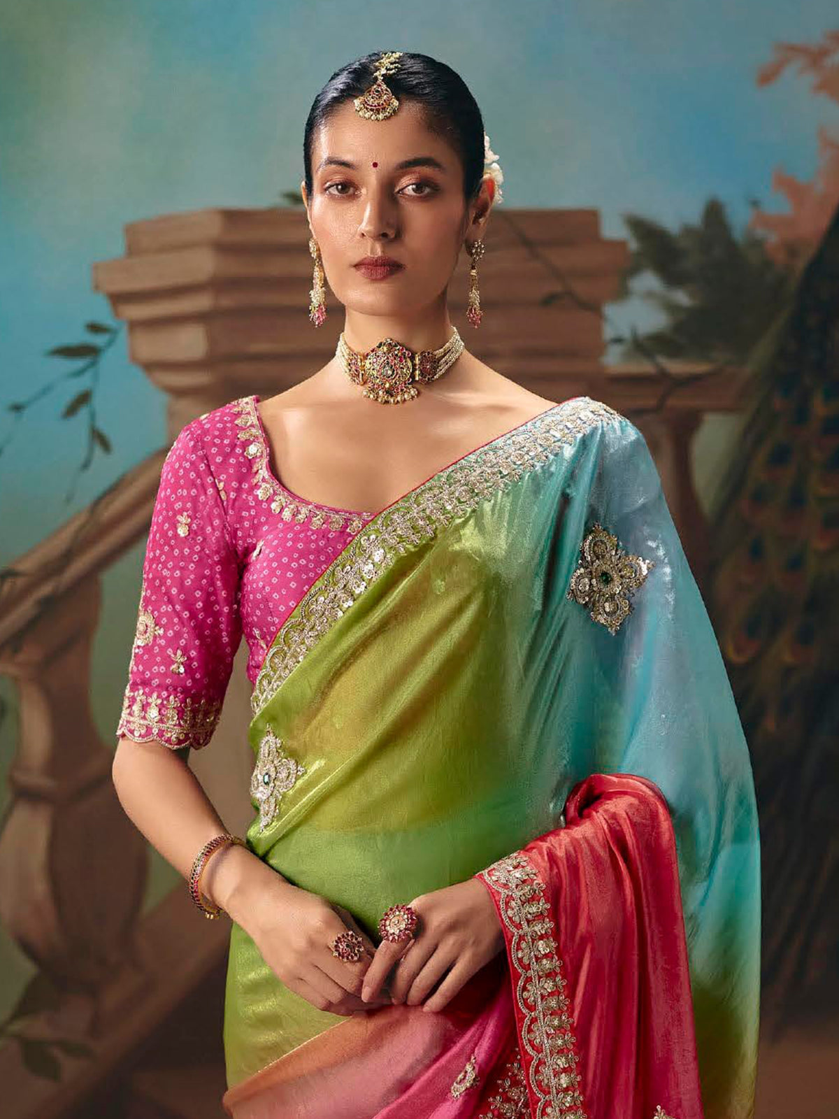 Multicolor shaded fancy tissue silk saree