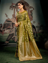 Mehendi green silk zari worked saree