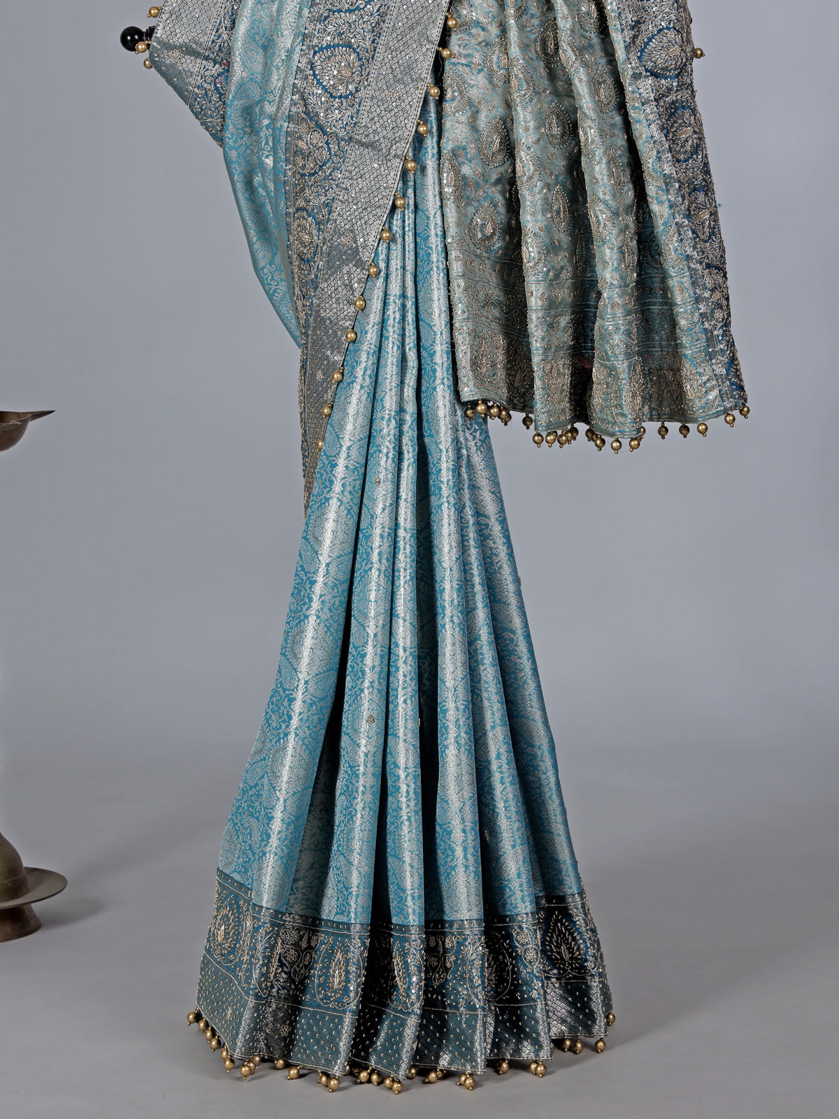 Sky blue semi kanjivaram silk saree with zari work