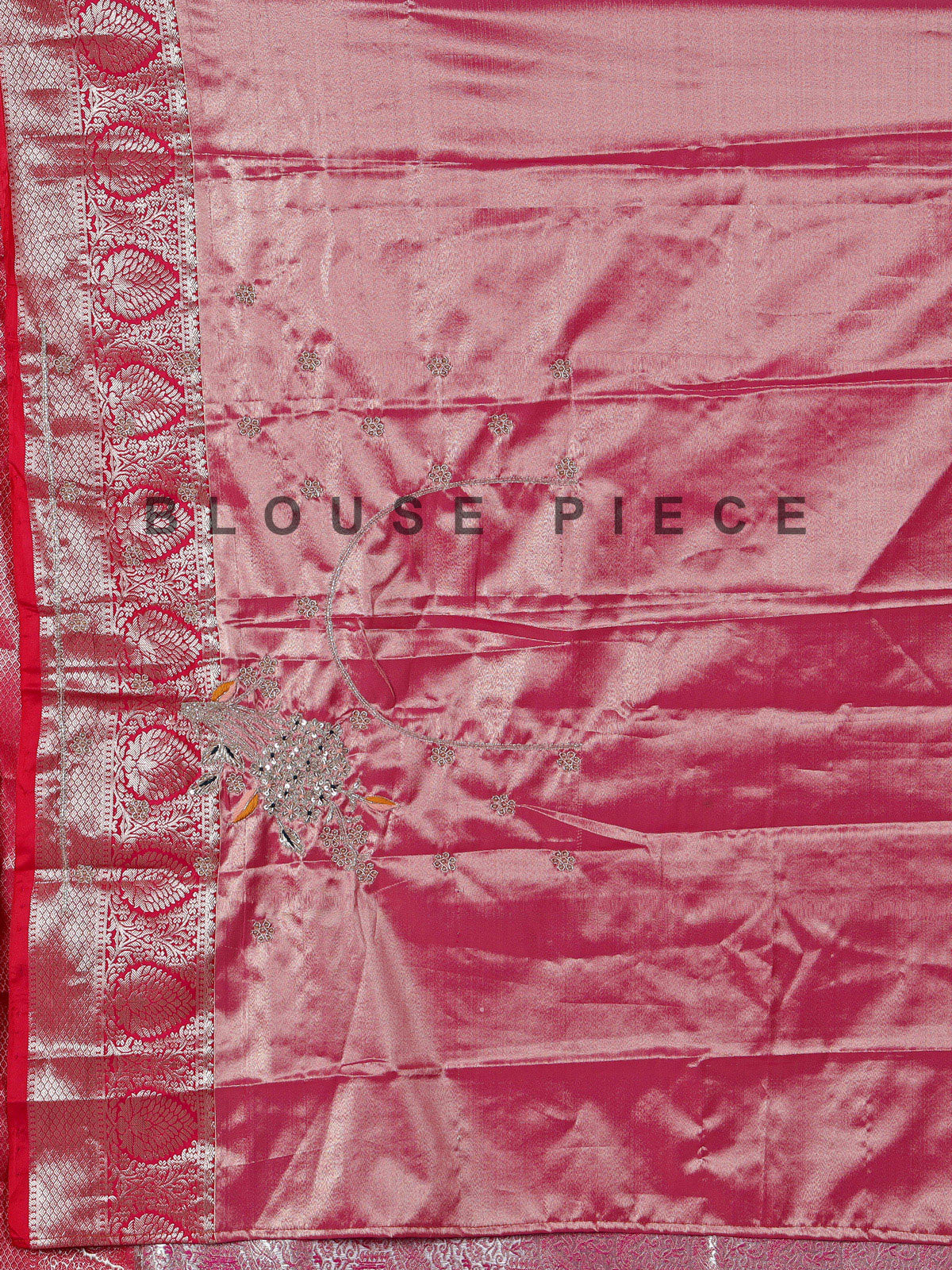 Rani pink semi kanjivaram silk saree with zardosi work