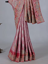 Rani pink semi kanjivaram silk saree with zardosi work
