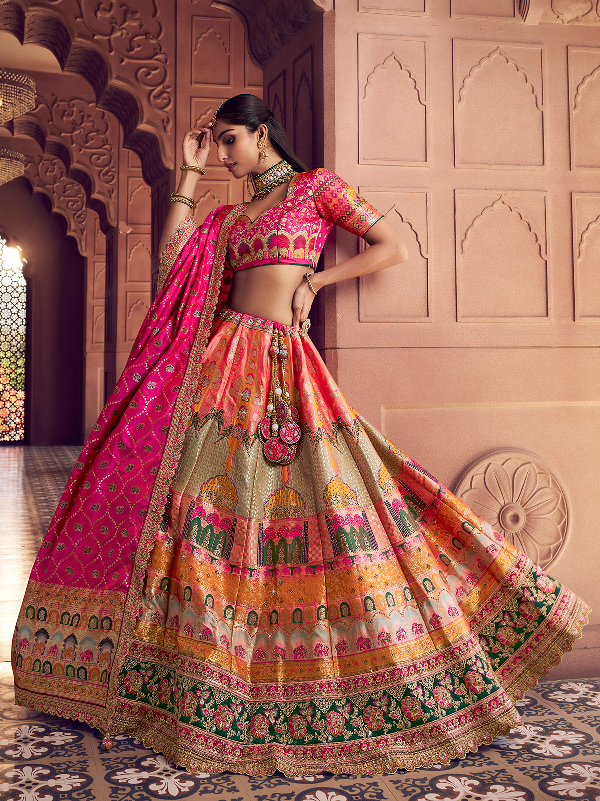 Multicolor zari worked banarasi silk lehenga choli