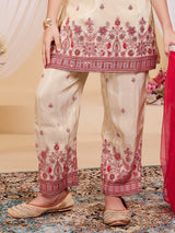 Cream festive wear silk salwar suit for girls