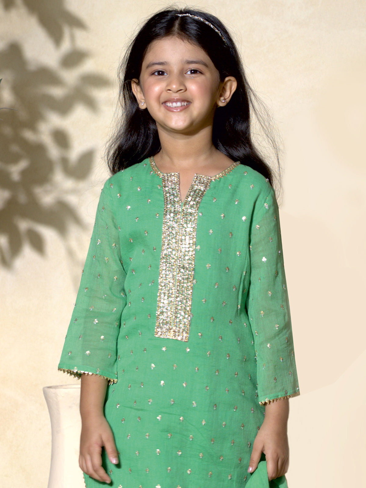 Green tissue silk palazzo suit for girls