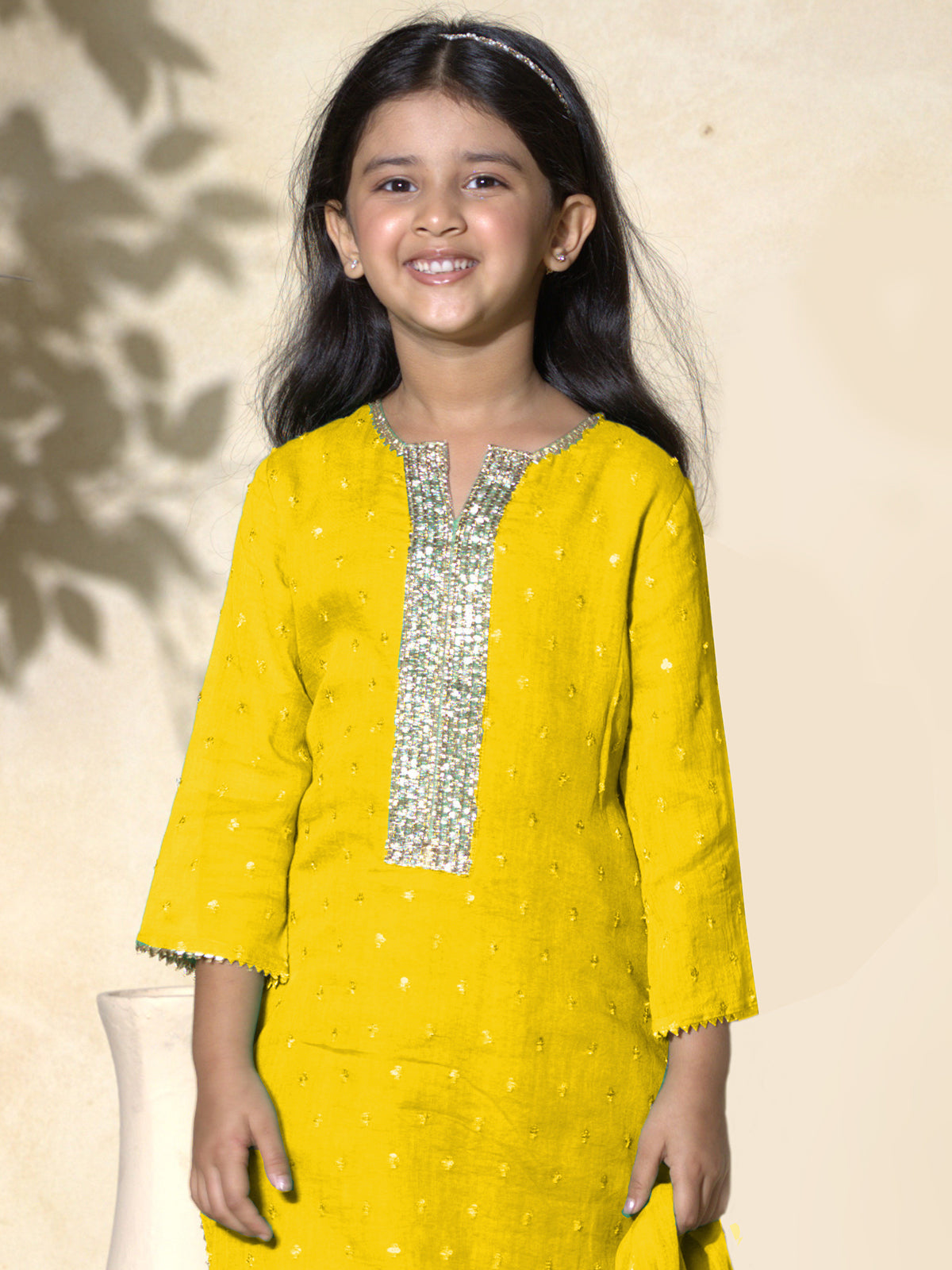Yellow tissue silk palazzo suit for girls