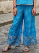 Blue printed silk co ord set for girls