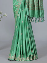 Mint green semi silk saree with zari work