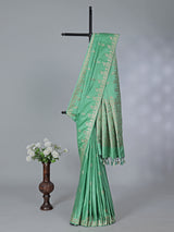 Mint green semi silk saree with zari work