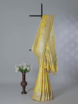 Yellow semi silk saree with classic zari work
