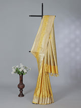 Yellow semi silk saree with festive zari detailing