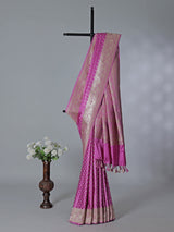 Lavender purple zari work semi silk saree