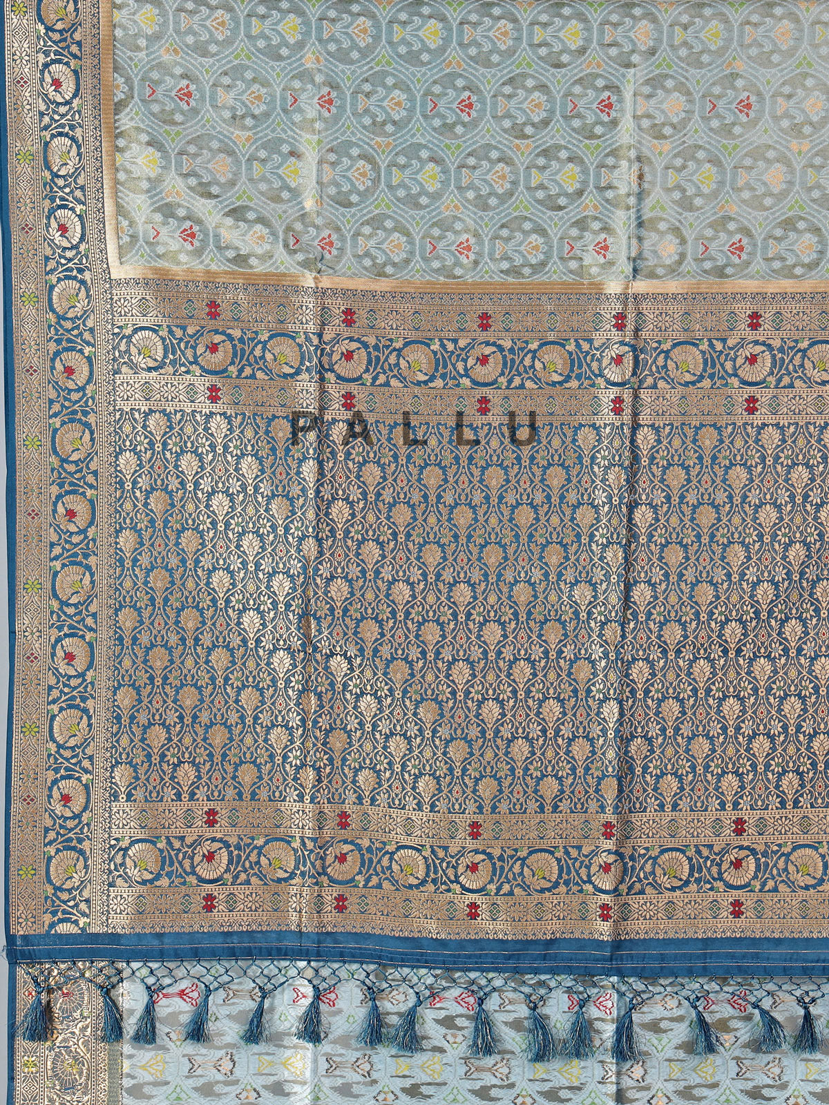 Light blue art silk floral printed zari saree