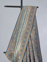 Light blue art silk floral printed zari saree