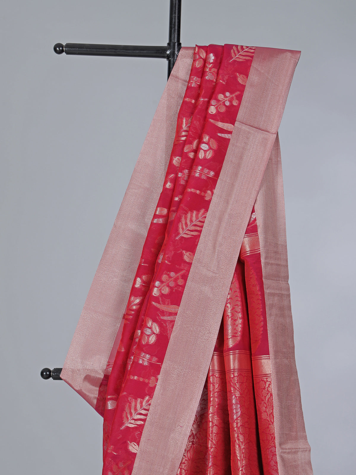 Red art silk zari contrast border festive saree