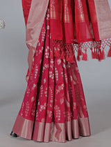 Red art silk zari contrast border festive saree