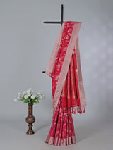 Red art silk zari contrast border festive saree