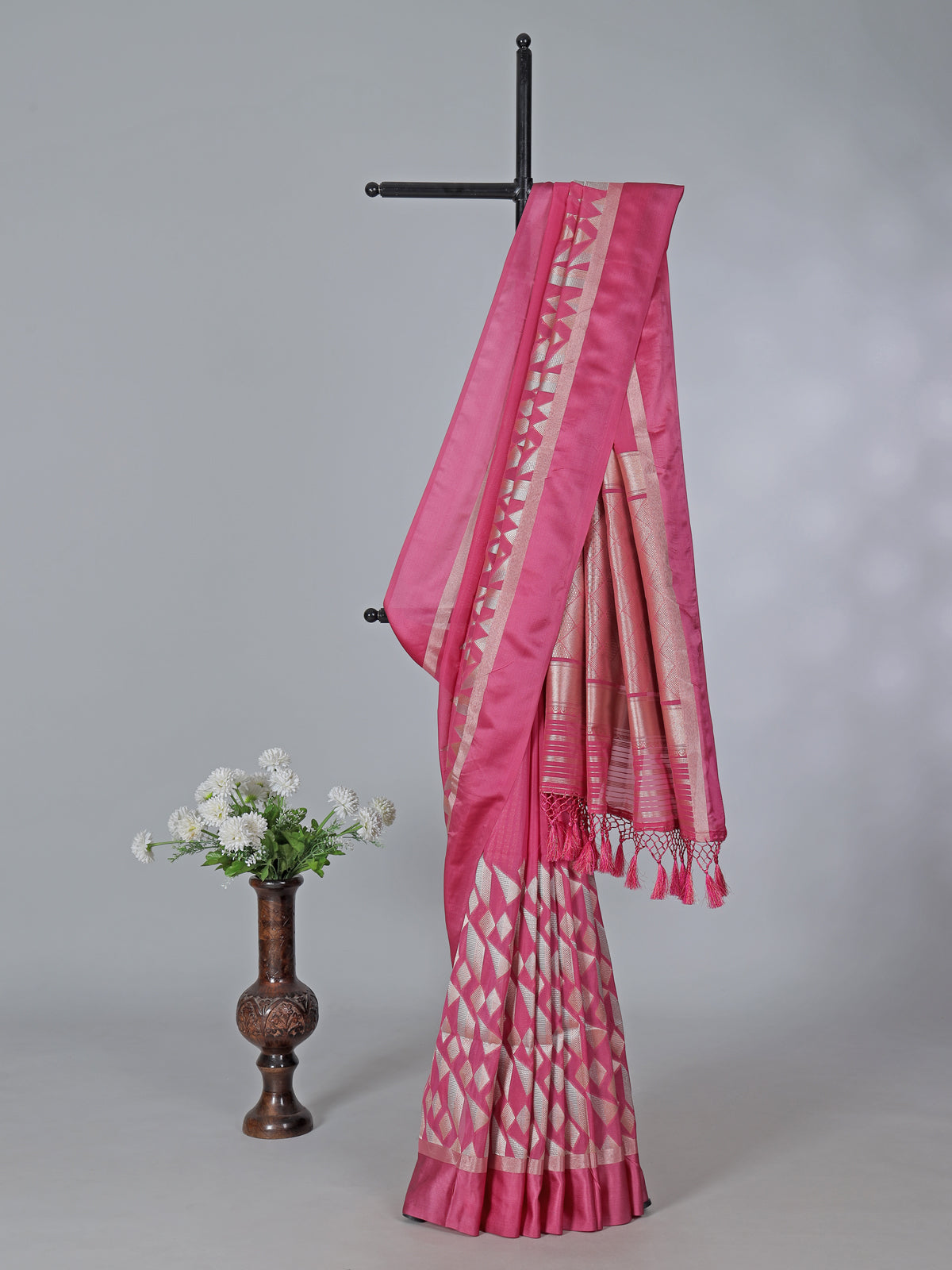 Pink art silk texture zari wedding festive saree