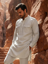 Cream elegant mandarin collar pathani suit