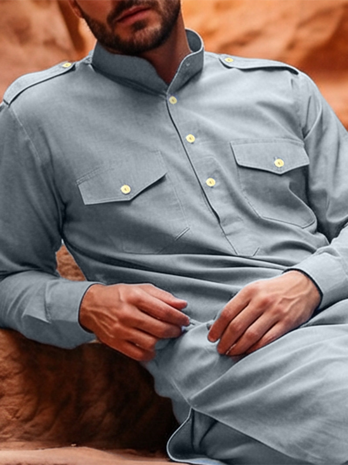 Sky blue modern mandarin collar pathani