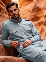 Sky blue modern mandarin collar pathani