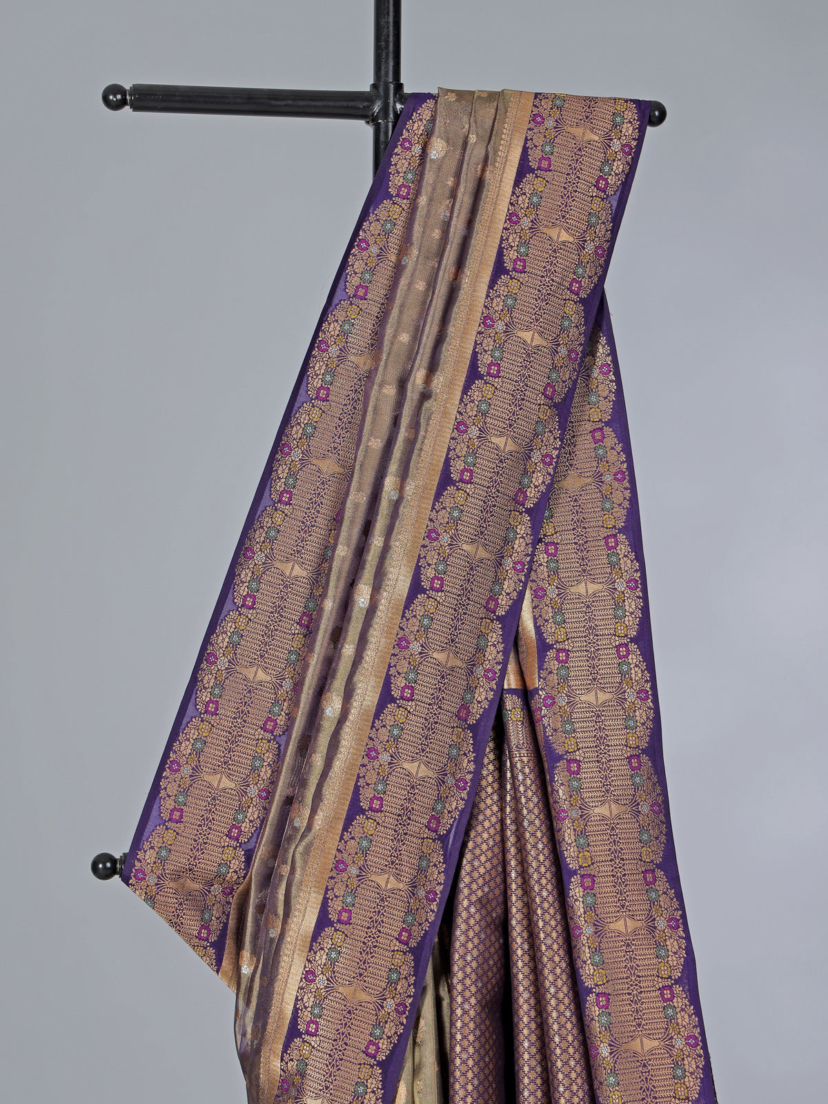 Purple art silk zari butti work saree