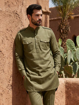 Mehandi green contemporary mandarin pathani suit