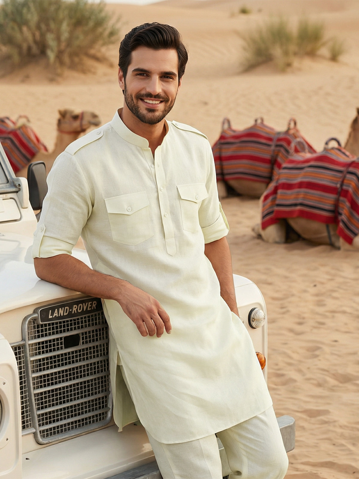 Beige modern mandarin pathani festive suit