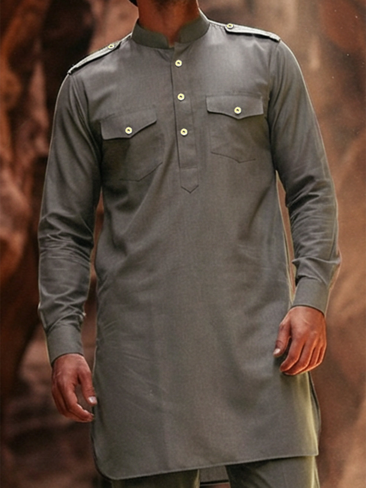 Black stylish mandarin neck pathani ensemble