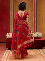 Red handloom zari woven organza saree