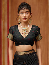 Black handloom zari floral organza saree