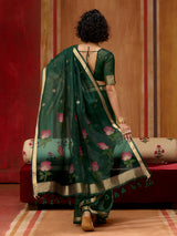 Green handloom zari floral organza saree