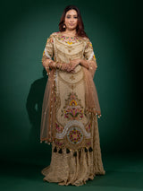 Cream raw silk palazzo suit for wedding celebration