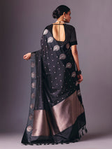 Black elegant zari worked saree in semi silk