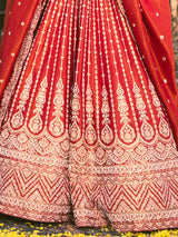 Red raw silk bridal lehenga choli set