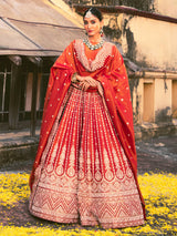 Red raw silk bridal lehenga choli set