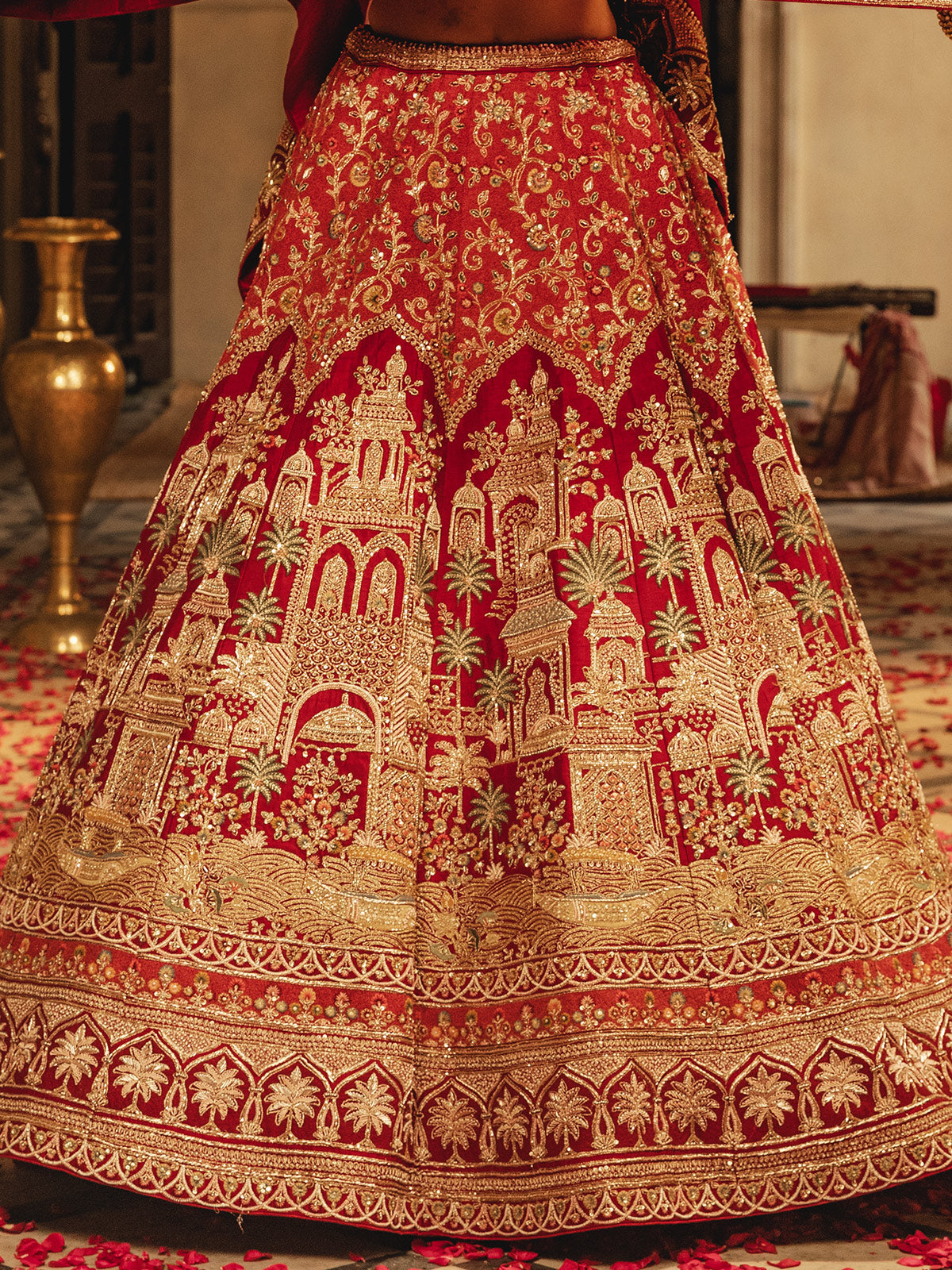 Red raw silk lehenga choli with rich work